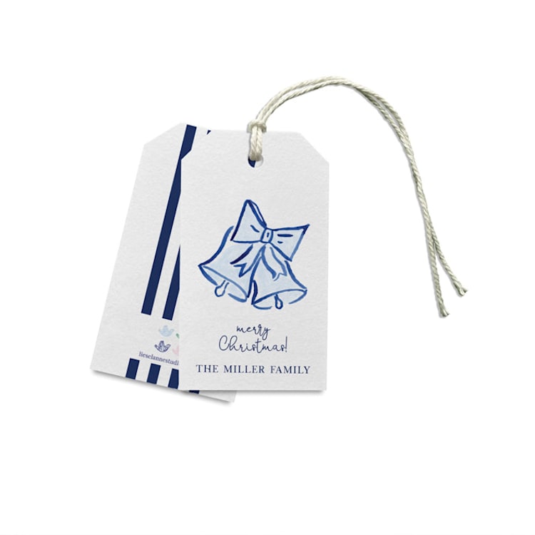 "Personalized Blue Christmas Bells Gift Tags" - Holiday Gift Wrap Embellishments in blue by Liesel Anne