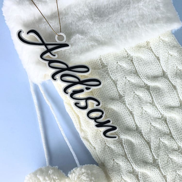 "Personalized Stocking Tag" - Holiday Gift Wrap Embellishments in white by Corduroy Effect
