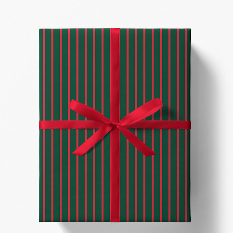 "Hunter Green and Red French Stripe Gift Wrap, Set of 5 Sheets" - Holiday Gift Wrap in green by Liesel Anne