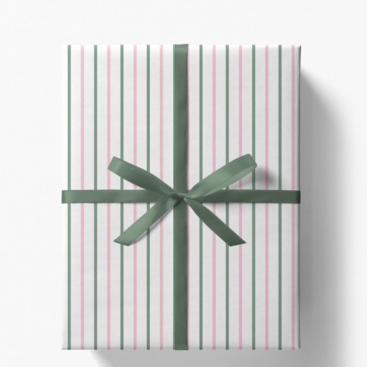"Blush and Sage Green French Stripe Gift Wrap, Set of 5 Sheets" - Holiday Gift Wrap in multicolor by Liesel Anne