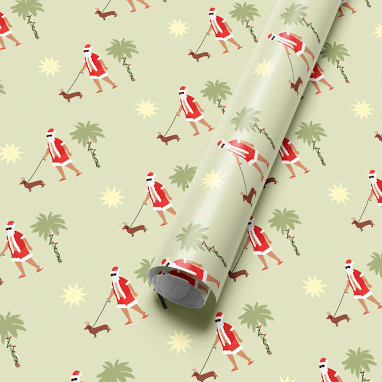 "Santa in Sarasota Tropical Wrapping Paper" - Holiday Gift Wrap in green by tara berg