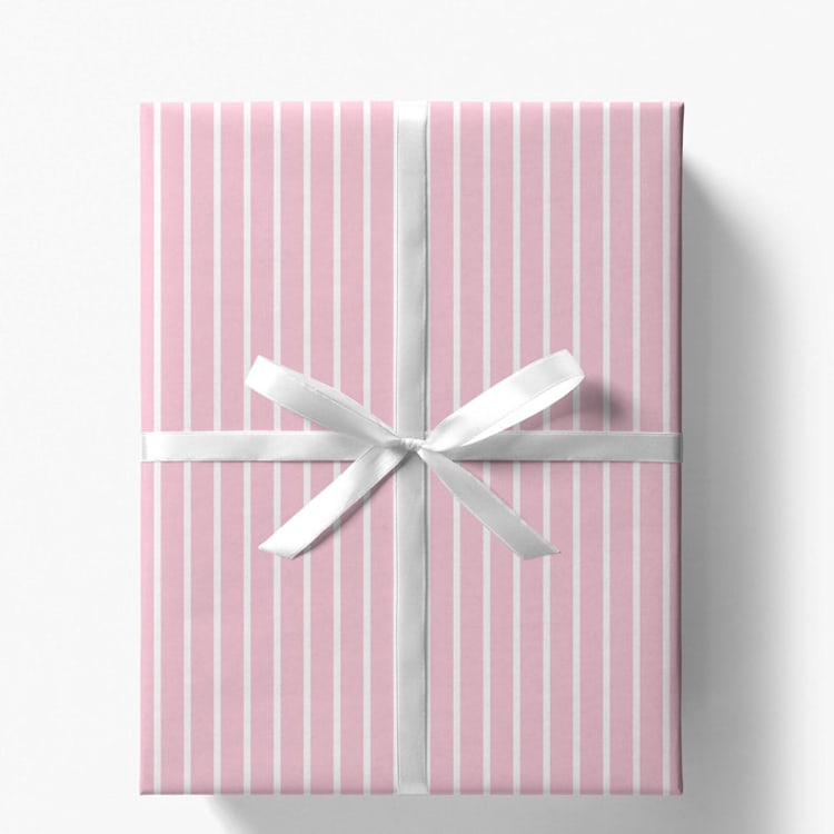 "Pink Blush French Stripe Gift Wrap, Set of 5 Sheets" - Holiday Gift Wrap in pink by Liesel Anne