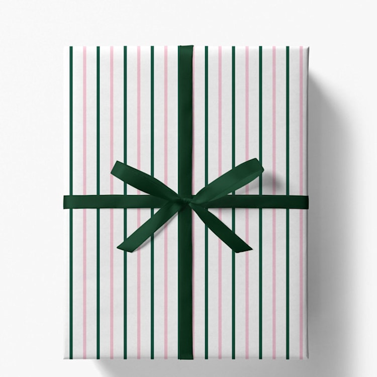 "Blush and Hunter Green French Stripe Gift Wrap, Set of 5 Sheets" - Holiday Gift Wrap in green by Liesel Anne