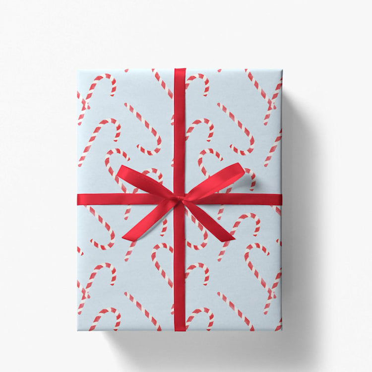 "Candy Cane Light Blue Christmas Gift Wrap, Set of 5 Sheets" - Holiday Gift Wrap in blue by Liesel Anne