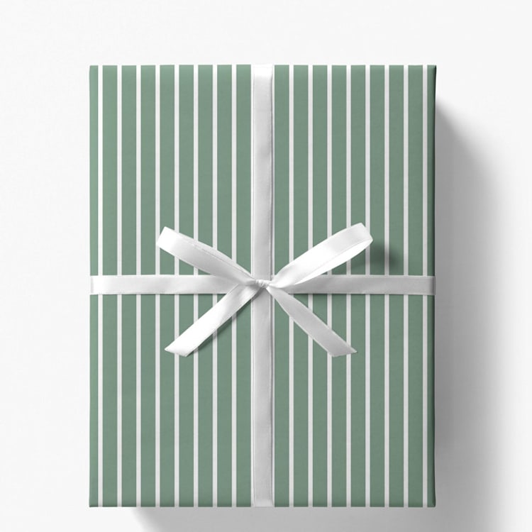 "Sage Green French Stripe Gift Wrap, Set of 5 Sheets" - Holiday Gift Wrap in green by Liesel Anne