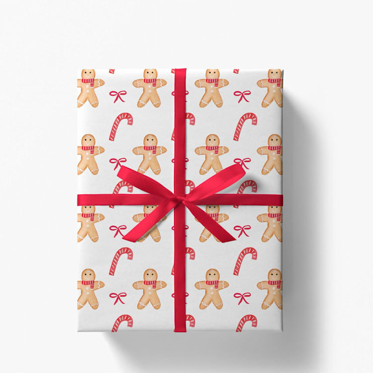 "Gingerbread Candy Cane Christmas Gift Wrap, Set of 5 Sheets" - Holiday Gift Wrap in red by Liesel Anne