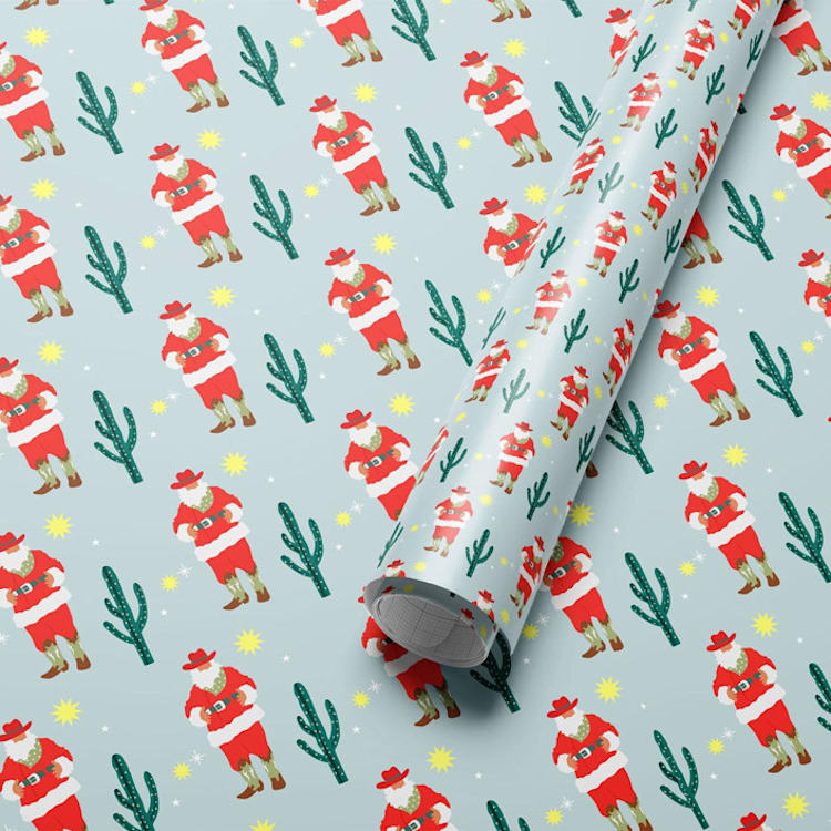 "HOwdy, HOwdy, HOwdy Western Wrapping Paper" - Holiday Gift Wrap in blue by tara berg