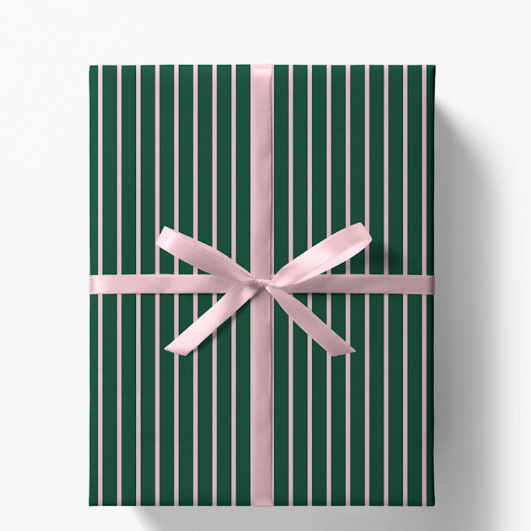 "Hunter Green and Blush French Stripe Gift Wrap, Set of 5 Sheets" - Holiday Gift Wrap in green by Liesel Anne