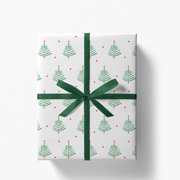 "Evergreen Branch Christmas Gift Wrap, Set of 5 Sheets" - Holiday Gift Wrap in green by Liesel Anne