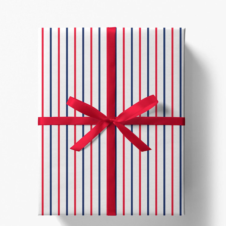 "Red and Navy French Stripe Gift Wrap, Set of 5 Sheets" - Holiday Gift Wrap in multicolor by Liesel Anne