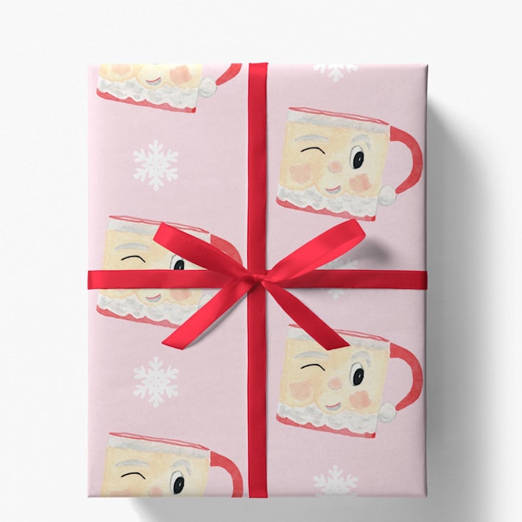 "Vintage Santa Mug Christmas Gift Wrap, Set of 5 Sheets" - Holiday Gift Wrap in pink by Liesel Anne