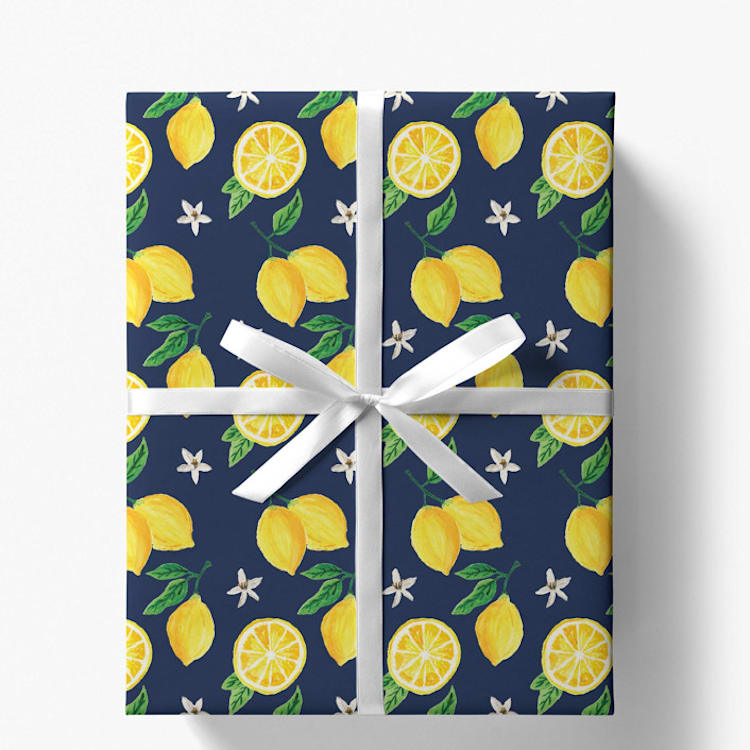 "Lemon Gift Wrap, Set of 5 Sheets" - Holiday Gift Wrap in blue by Liesel Anne