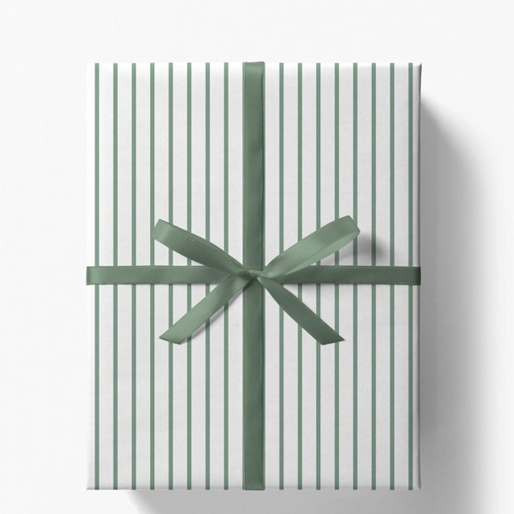 "Sage Green and White French Stripe Gift Wrap, Set of 5 Sheets" - Holiday Gift Wrap in green by Liesel Anne