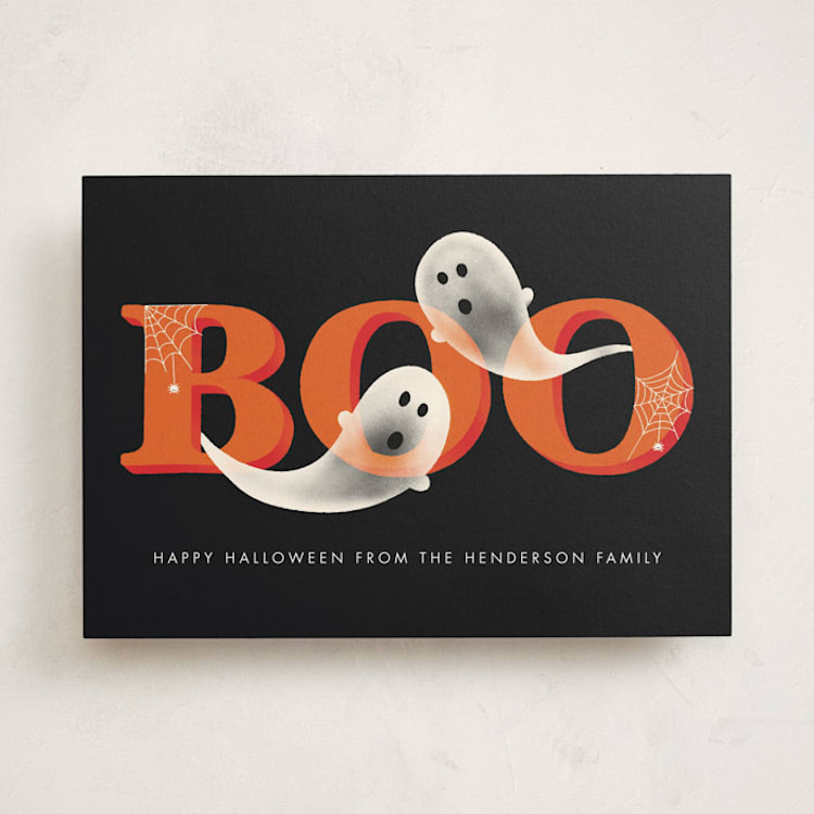 "BOO!" - Halloween Cards in Charcoal by Megan Cash - Front