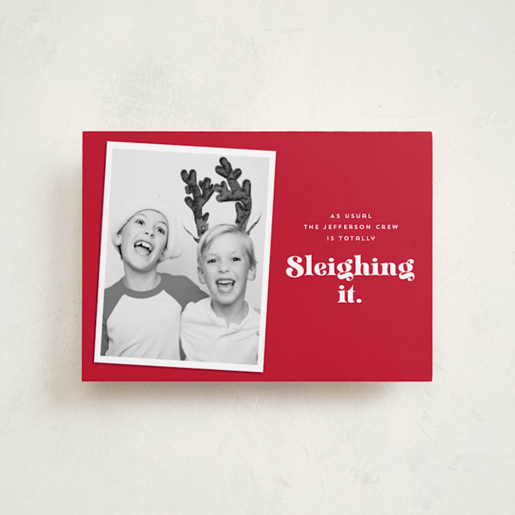 "Sleighing It" - Holiday Cards in Santa by Corinne Malesic - Front
