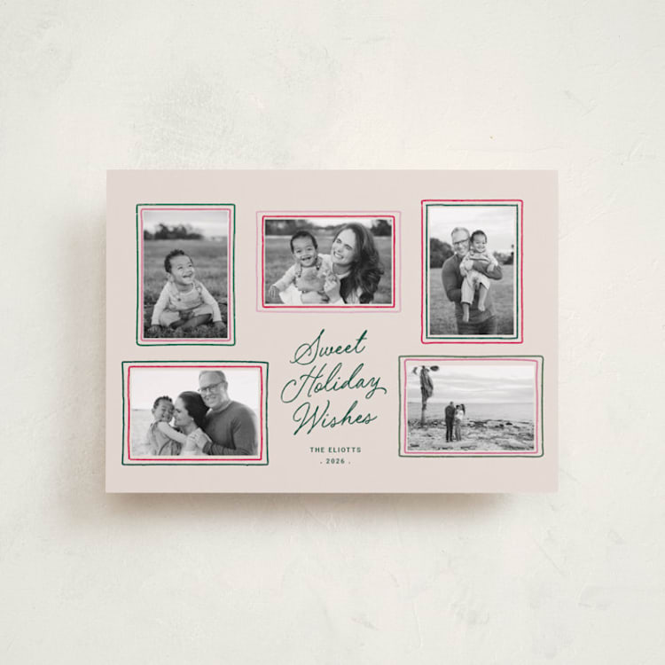 "Modern Hand-Drawn Frame Multi-Photo Collage" - Holiday Cards in Holly by Design Lotus - Front