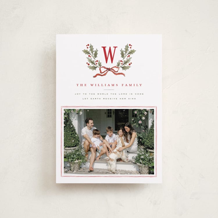 "Holly Monogram" - Holiday Cards in Holly Berry by Wildfield Paper Co - Front