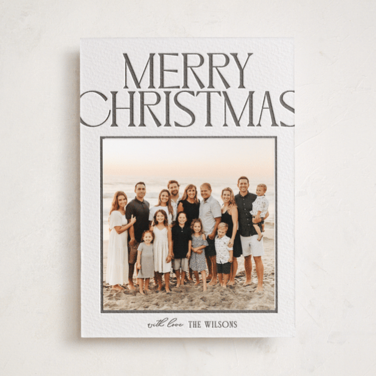 "Chic Type" - Letterpress Holiday Photo Mount Cards in Soft Black by Owl and Toad - Front