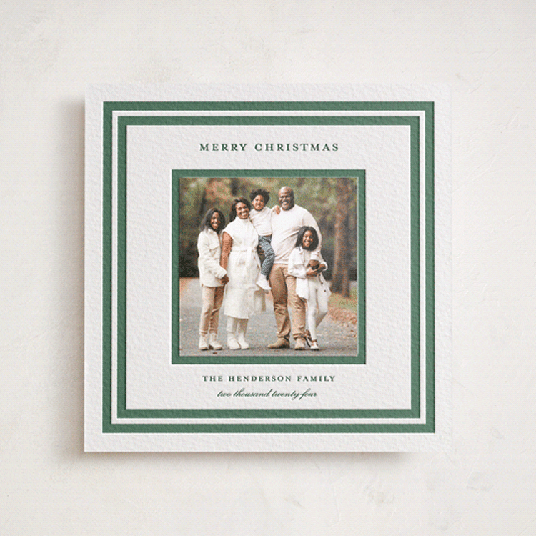 "Roma" - Letterpress Holiday Photo Mount Cards in Evergreen by Megan Davis - Front