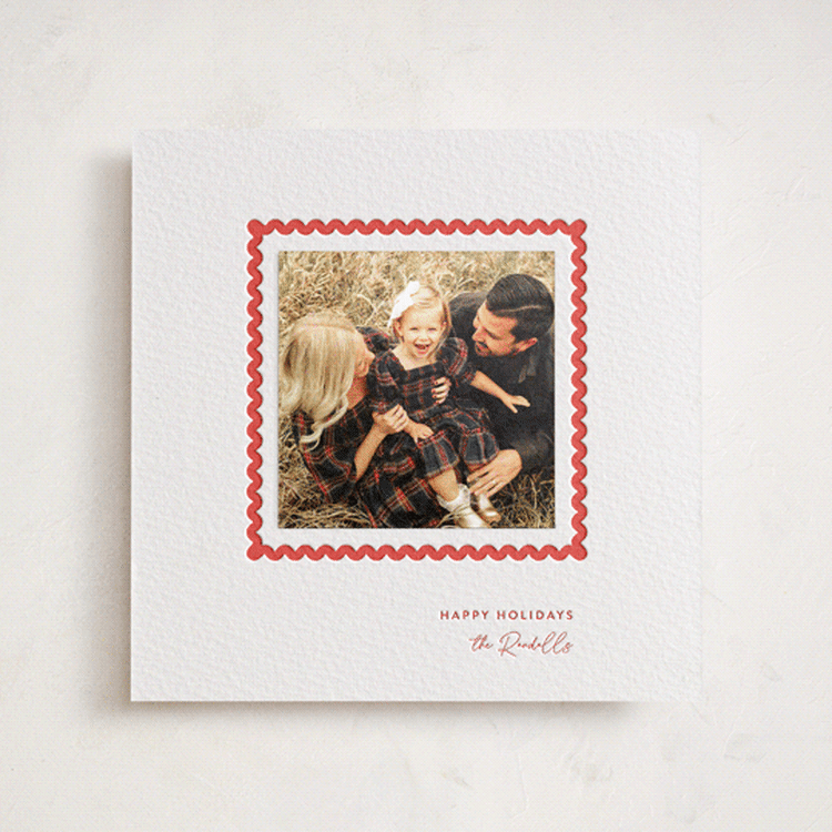 "Rick Rack Frame" - Letterpress Holiday Photo Mount Cards in Ruby by mo kelley - Front