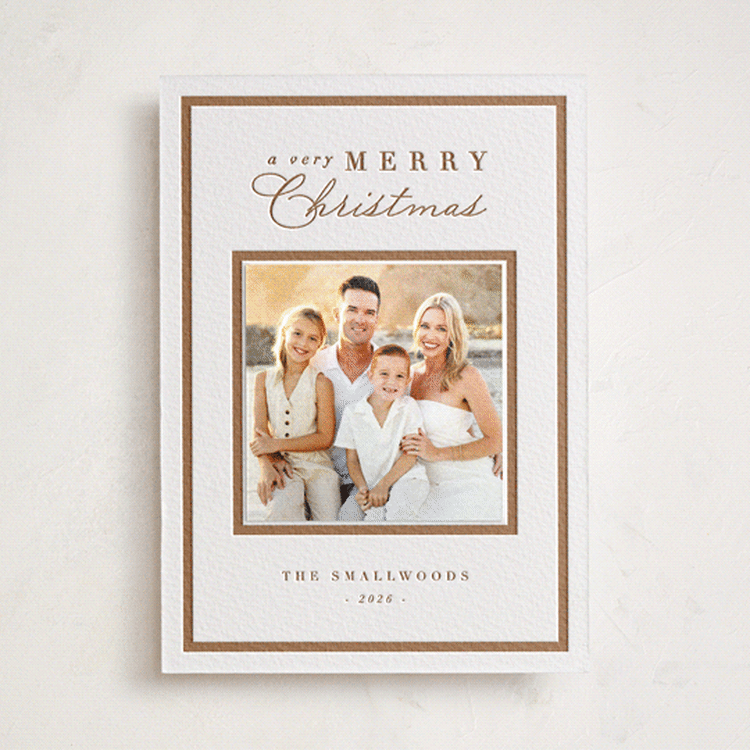 "Bound Merry" - Letterpress Holiday Photo Mount Cards in Clove by Amy Kross - Front
