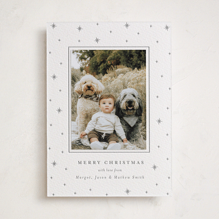 "Stars" - Letterpress Holiday Photo Mount Cards in Granite by Elly - Front