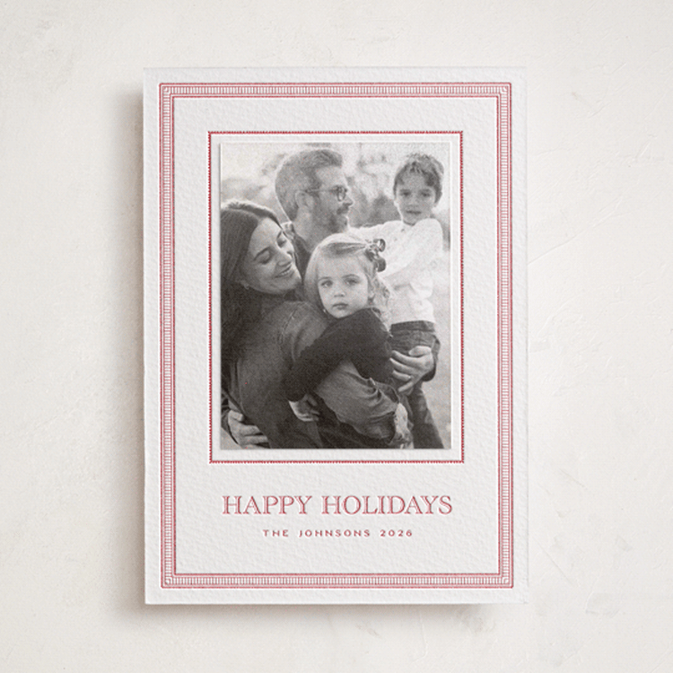 "Grosgrain" - Letterpress Holiday Photo Mount Cards in Ruby by Jenna Holcomb - Front