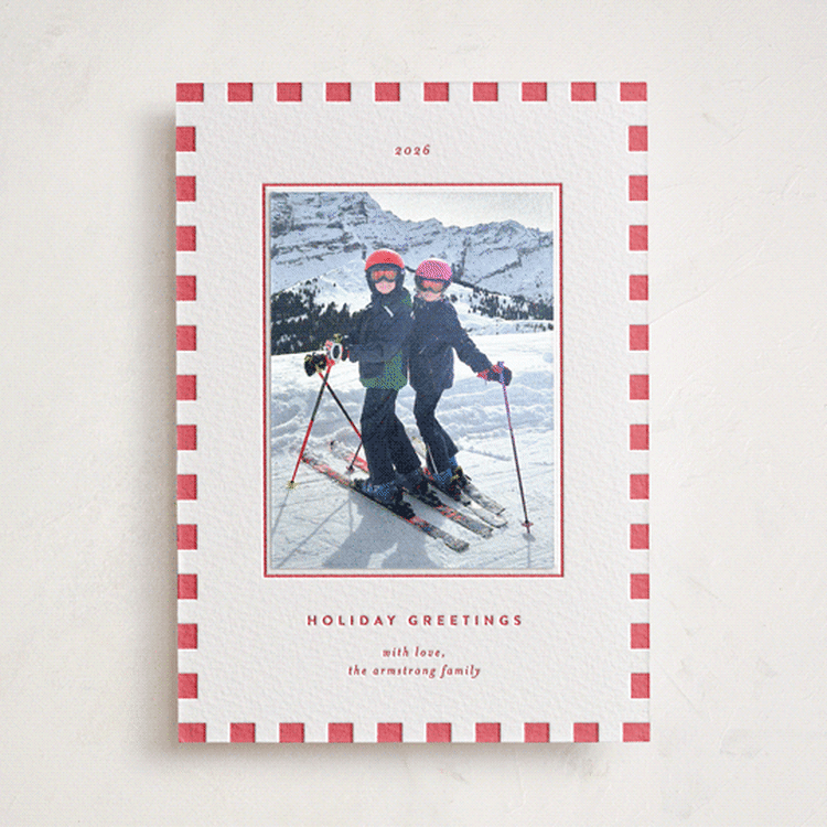 "Linzer Torte" - Letterpress Holiday Photo Mount Cards in Ruby by Blustery August - Front