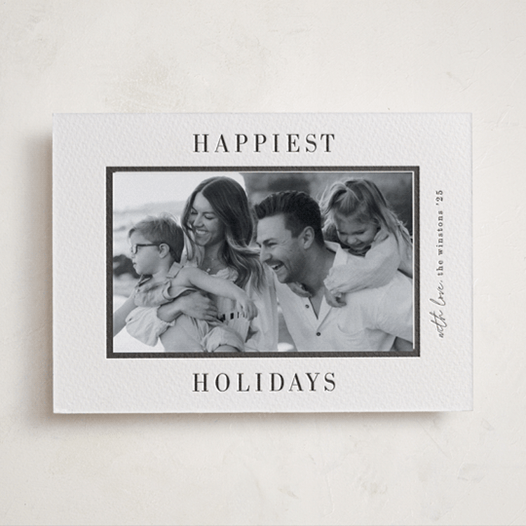 "Cinema" - Letterpress Holiday Photo Mount Cards in Soft Black by Pati Cascino - Front