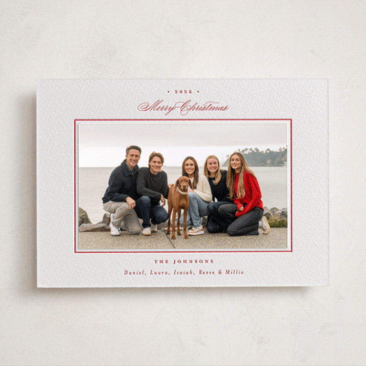 "Festive Classic" - Letterpress Holiday Photo Mount Cards in Ruby by Emily Betts - Front