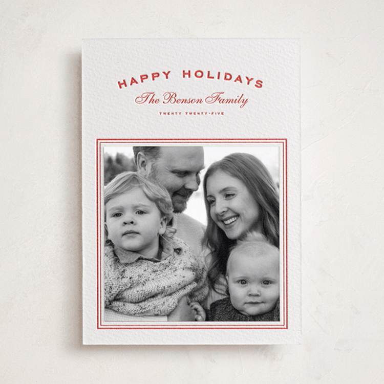 "Summer Story" - Letterpress Holiday Photo Mount Cards in Ruby by Wildfield Paper Co - Front