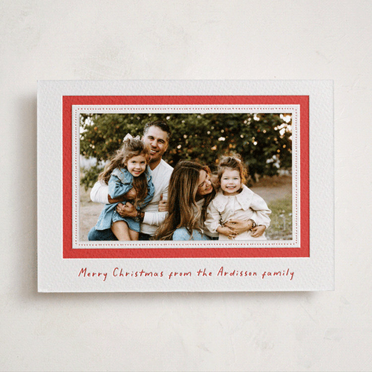"betty" - Letterpress Holiday Photo Mount Cards in Ruby by Sara Hicks Malone - Front