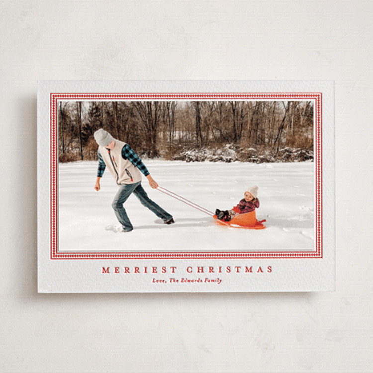 "Tailored Chic Frame" - Letterpress Holiday Photo Mount Cards in Ruby by Carolyn MacLaren - Front