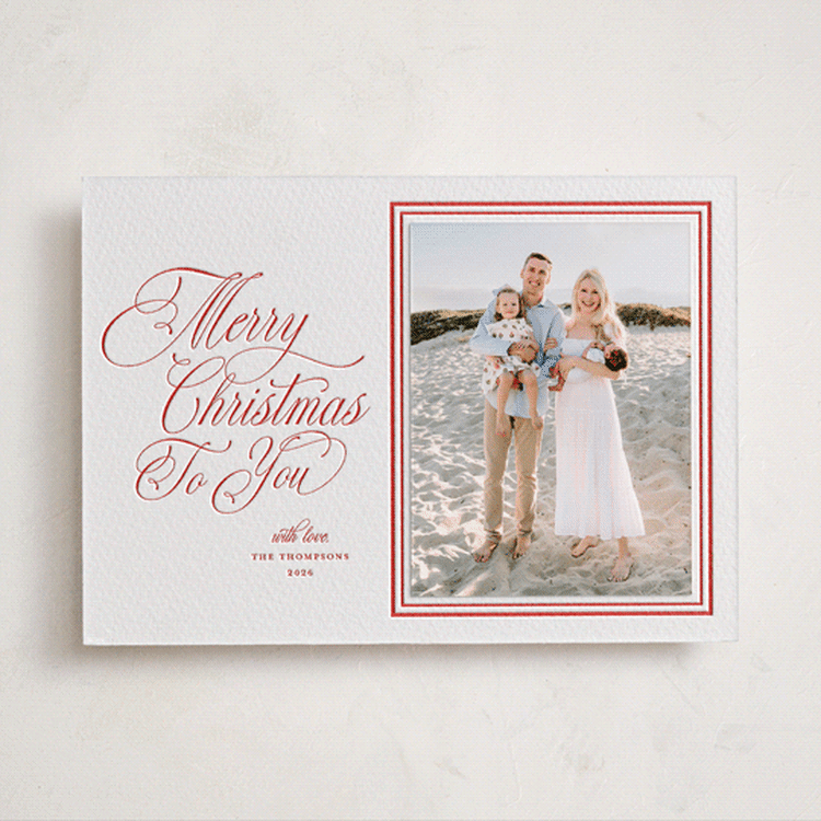 "Charleston" - Letterpress Holiday Photo Mount Cards in Ruby by Ashlee Townsend - Front