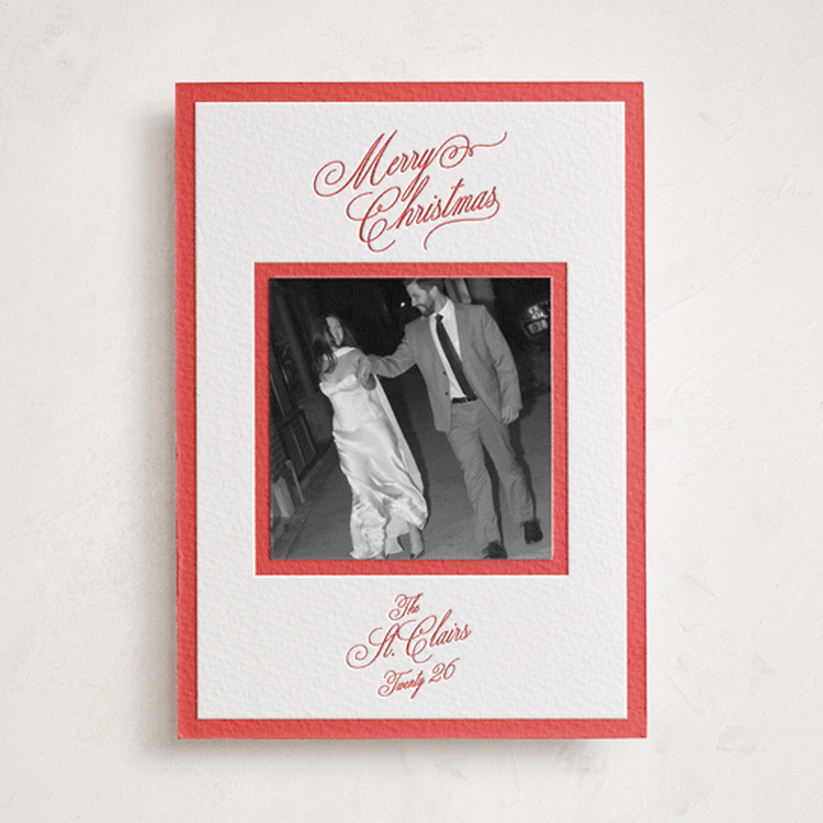 "Holiday Elegance" - Letterpress Holiday Photo Mount Cards in Ruby by Jen Ramsey - Front