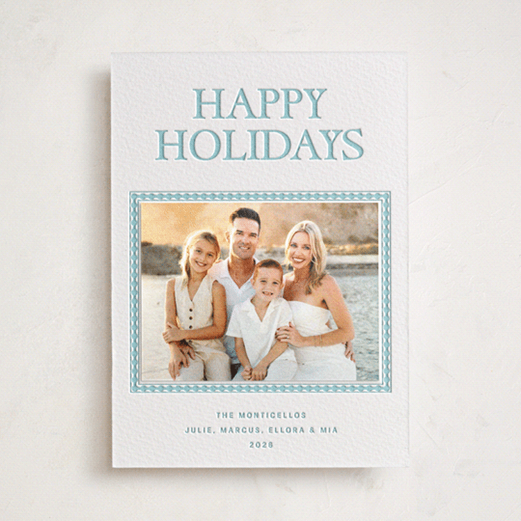 "Silla" - Letterpress Holiday Photo Mount Cards in Robin's Egg by Pati Cascino - Front