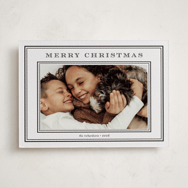 "Engraved type" - Letterpress Holiday Photo Mount Cards in Soft Black by Stacey Meacham - Front