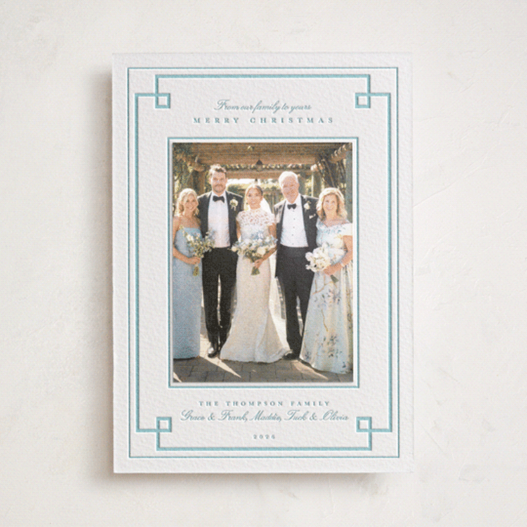"Timeless Frame" - Letterpress Holiday Photo Mount Cards in Robin's Egg by Alston Foster - Front