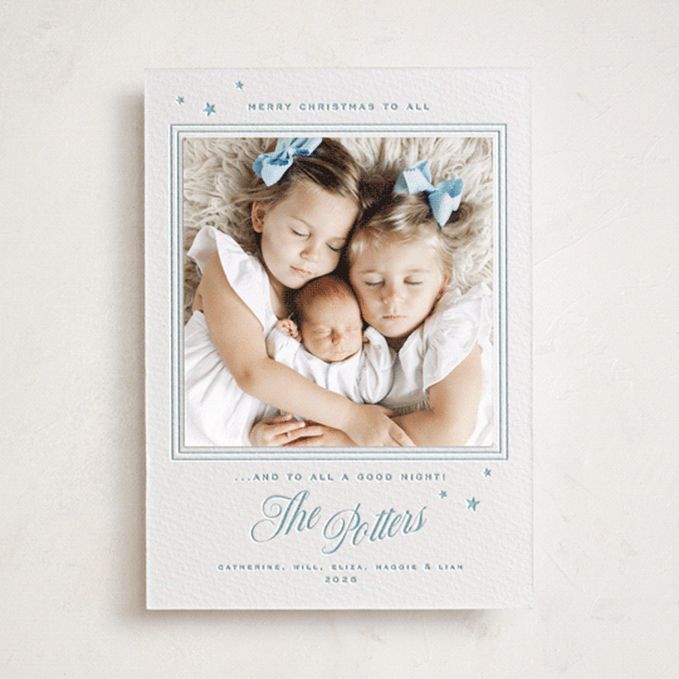 "Holiday Wonder" - Letterpress Holiday Photo Mount Cards in Robin's Egg by Alston Foster - Front