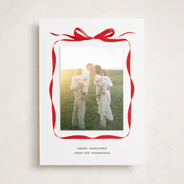 "Bow" - Holiday Photo Mount Cards in Crimson by Olivia Kanaley Inman - Front