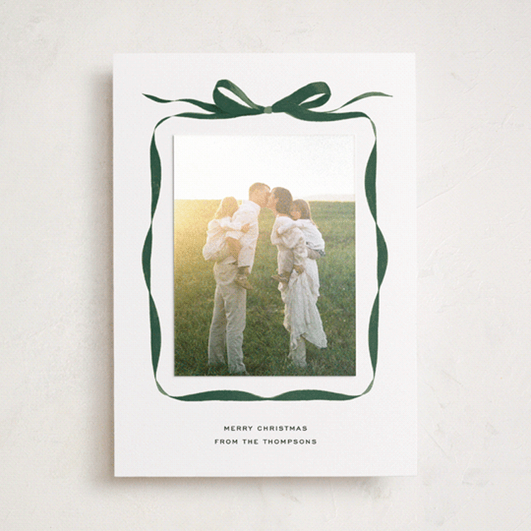 "Bow" - Holiday Photo Mount Cards in Evergreen by Olivia Kanaley Inman - Front