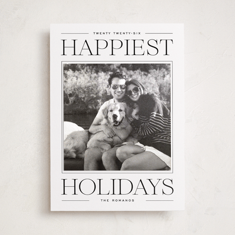 "Modern Editorial" - Holiday Photo Mount Cards in Licorice by Ekko Studio - Front