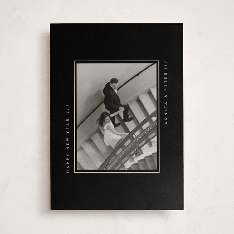 "Contemporary Typo" - Holiday Photo Mount Cards in Charcoal by Lucrecia Caporale - Front