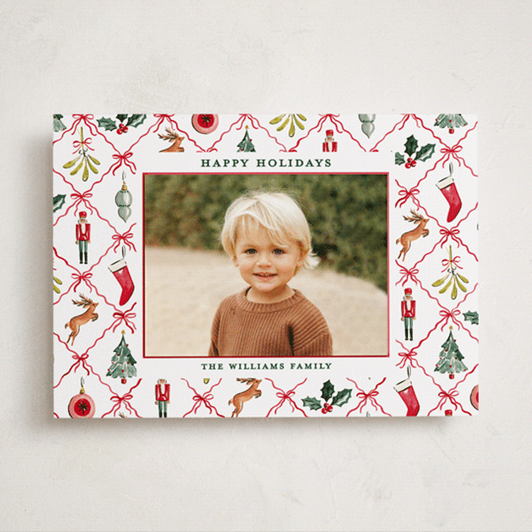 "Festive icons" - Holiday Photo Mount Cards in Leaf by Sarah Knight - Front
