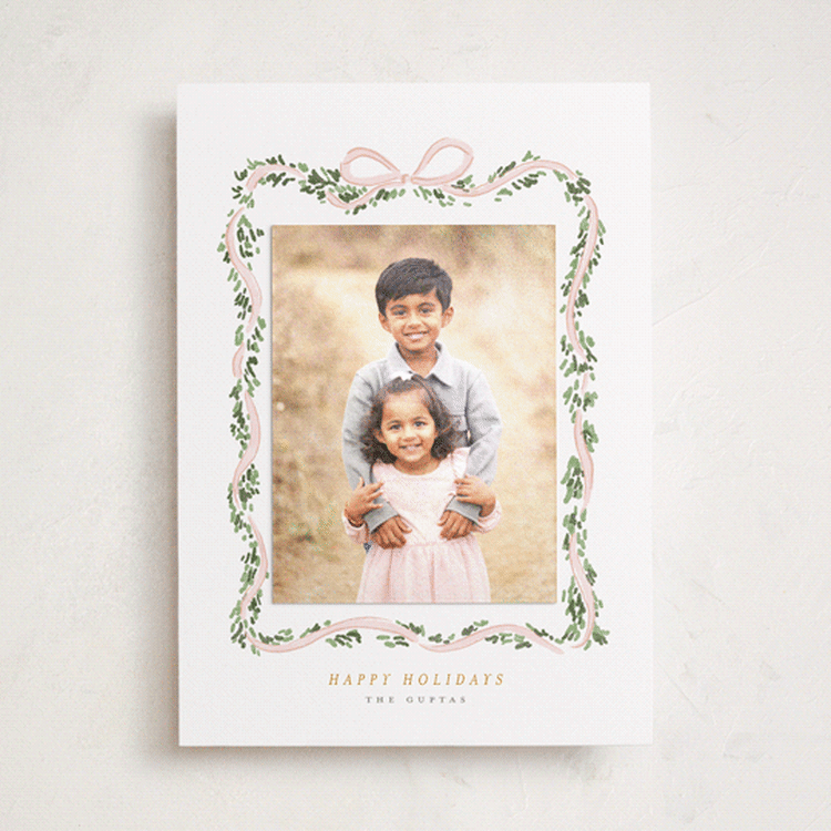 "Ribbonly Frame" - Holiday Photo Mount Cards in Blush by Itsy Belle Studio - Front