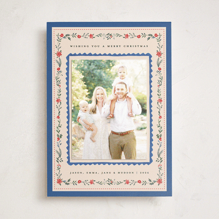"Festive Embroidery" - Holiday Photo Mount Cards in Wintermint by Teju Reval - Front