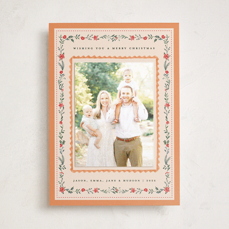 "Festive Embroidery" - Holiday Photo Mount Cards in Caramel by Teju Reval - Front