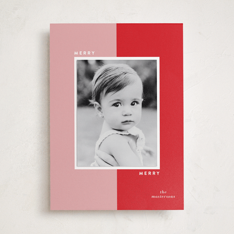 "Retro Block" - Holiday Photo Mount Cards in Cherry by Erin Hodges - Front
