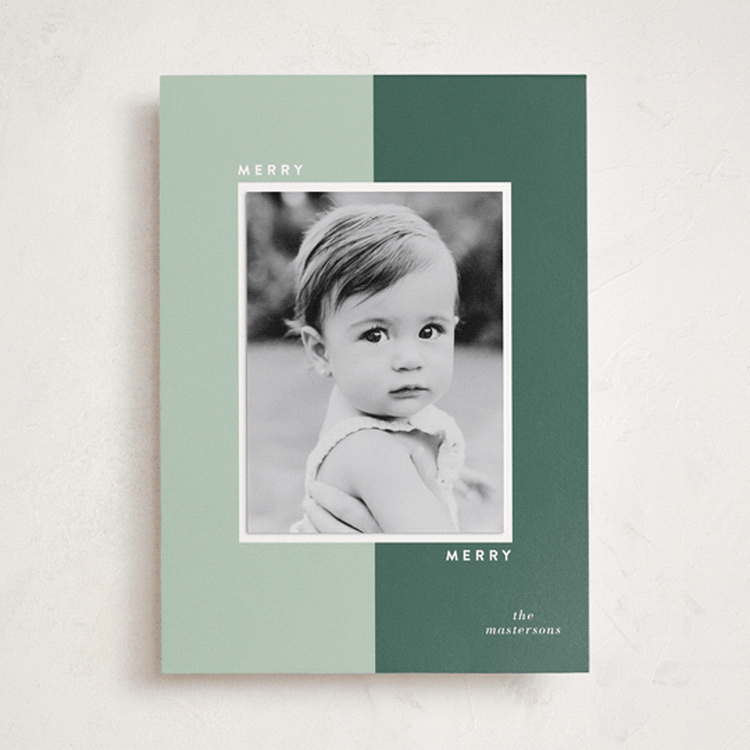 "Retro Block" - Holiday Photo Mount Cards in Basil by Erin Hodges - Front