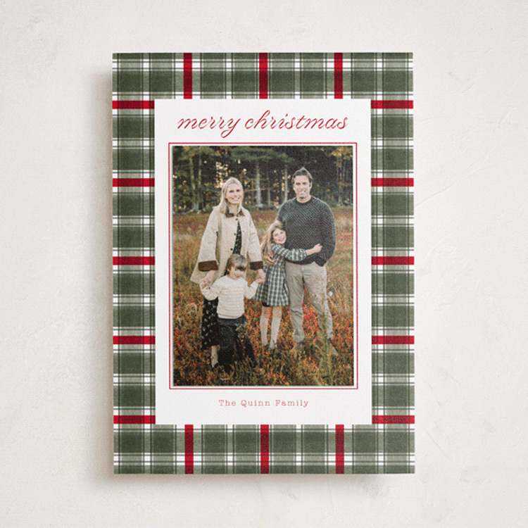 "Traditional Plaid" - Holiday Photo Mount Cards in Wreath by Baumbirdy - Front